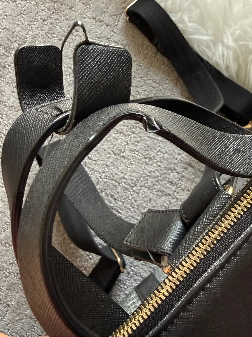 Henri Bendel Jetsetter Tweed Black and Gray Canvas Saffiano Leather